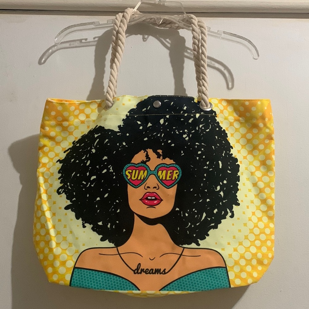 Gorgeous lined tote bag rope handles curly hair brand new